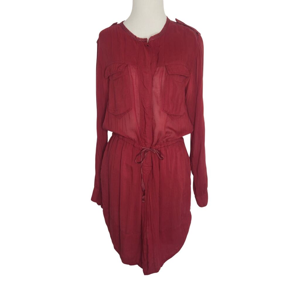 Isabel Marant L'Etoile Shirt Dress Drawstring Waist Maroon Lightweight Women 36